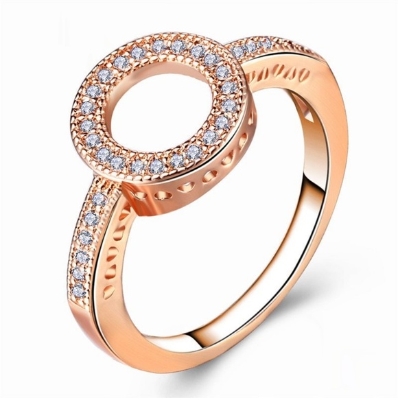 Rose Gold Tone Infinity Ring Zirconia Circle Hoop - Picture 3 of 6